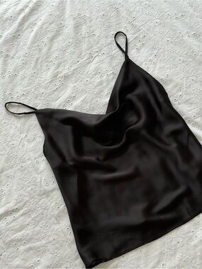 Black Spaghetti Strap Cowl-Neck Top